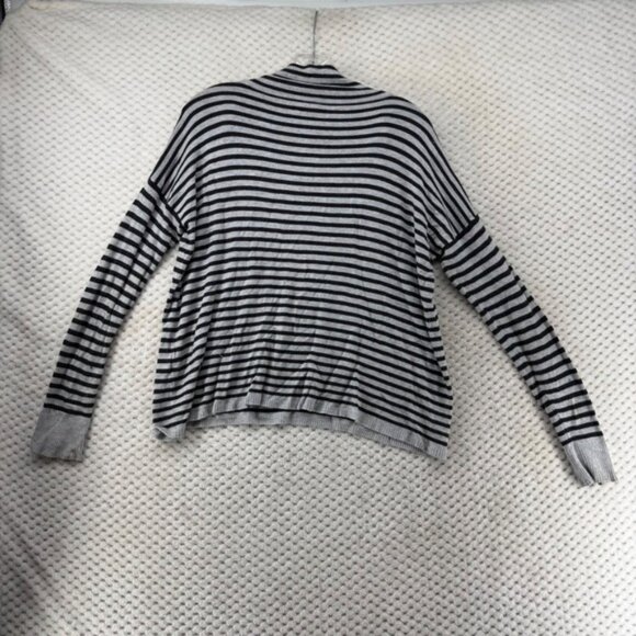 Eileen Fisher Knit Top Striped Gray Black Funnel Neck Long Sleeve Pullover XS - Picture 6 of 6